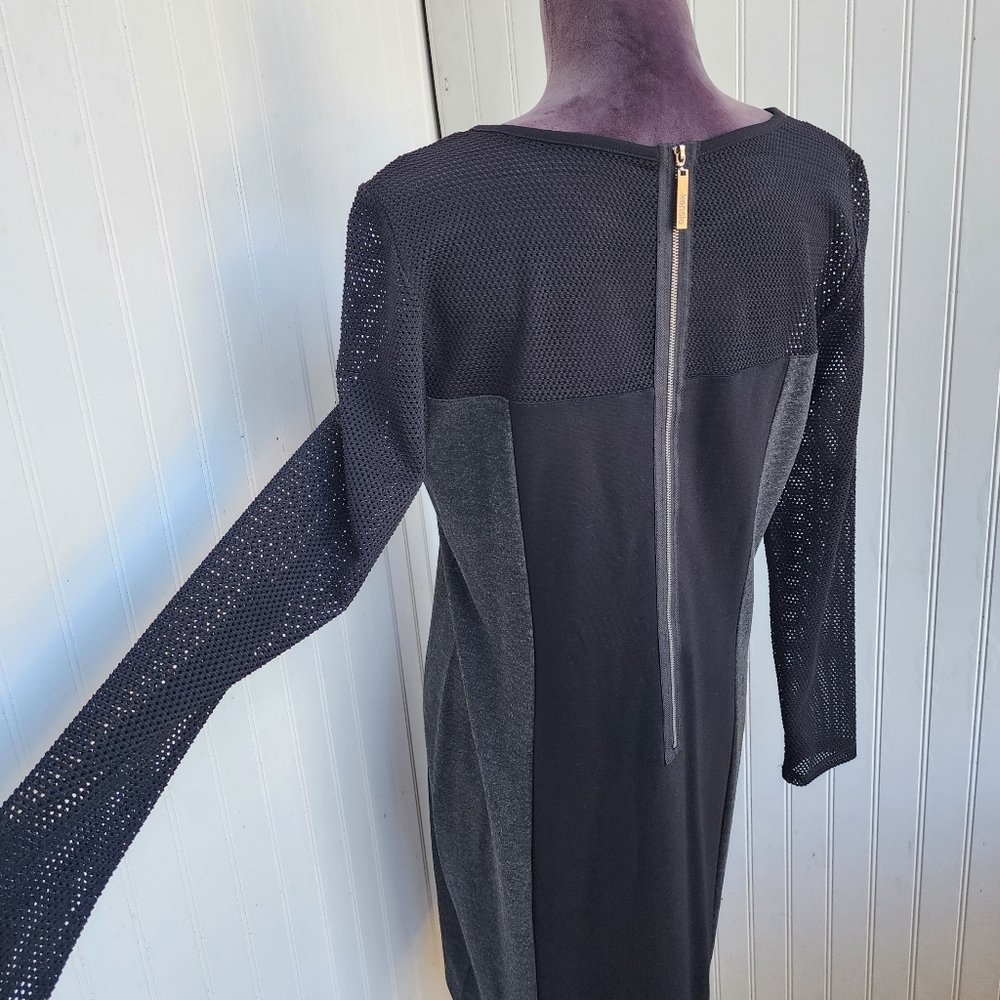 Kensie Womens Dress Classy Black Gray Mesh Front Zipper Long Sleeve Sz L - Picture 15 of 15
